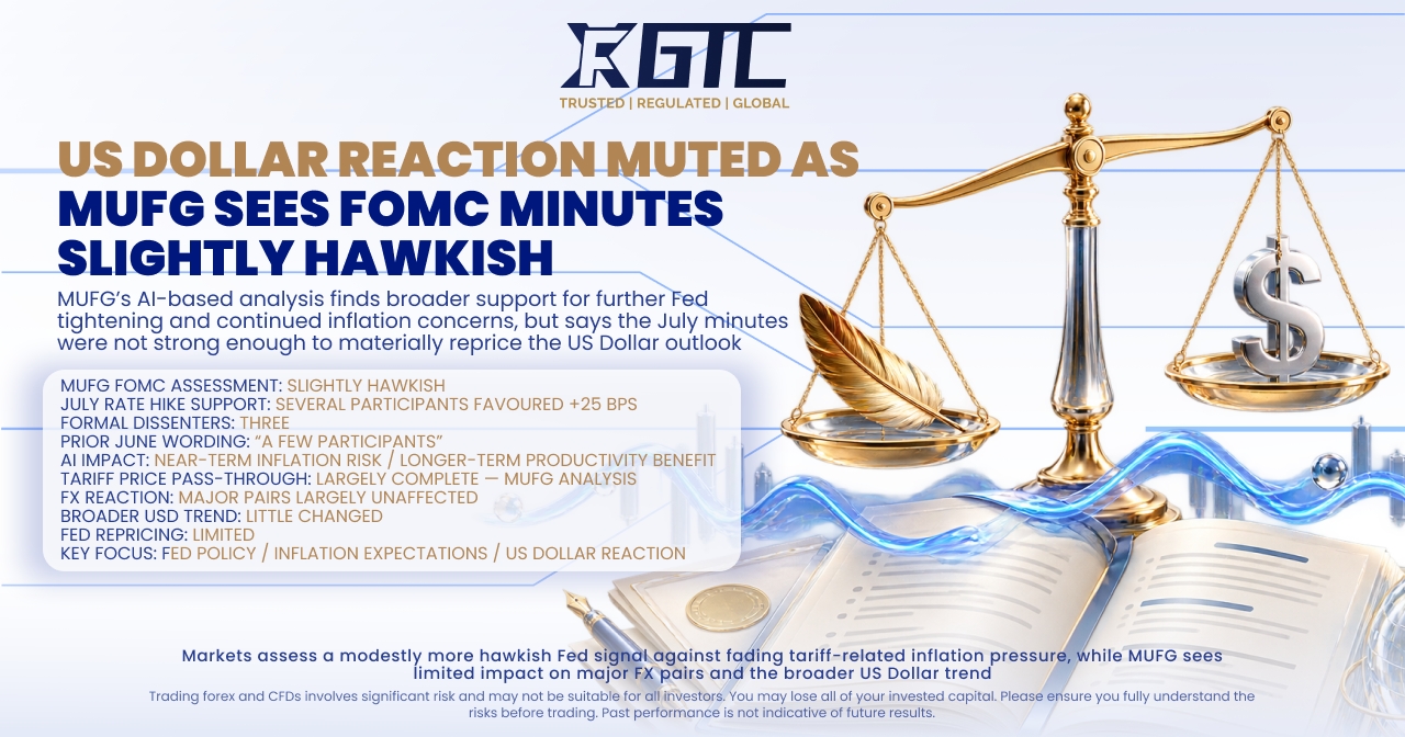 US DOLLAR REACTION MUTED AS MUFG SEES FOMC MINUTES SLIGHTLY HAWKISH