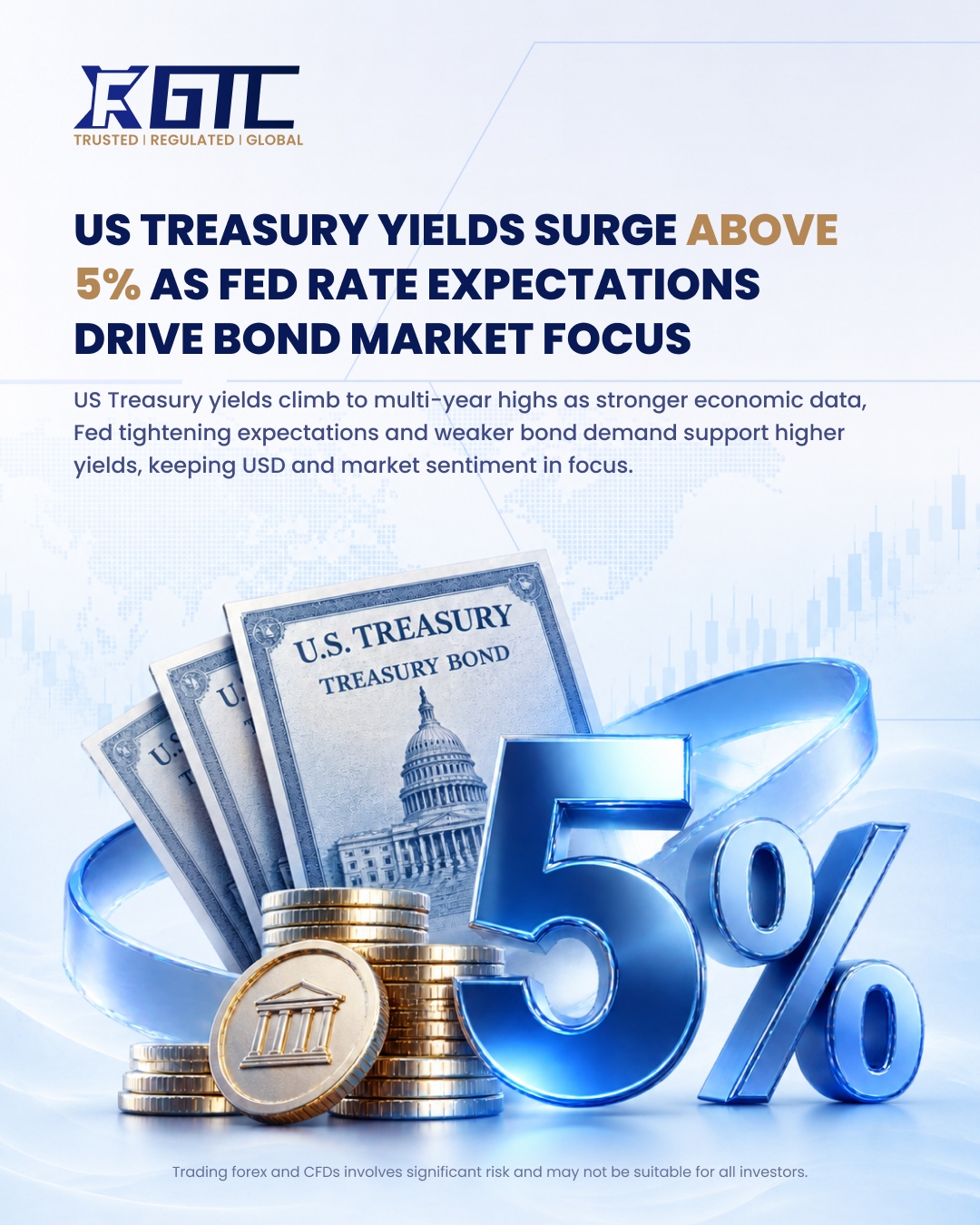 US TREASURY YIELDS SURGE ABOVE 5% AS FED RATE EXPECTATIONS DRIVE BOND MARKET FOCUS