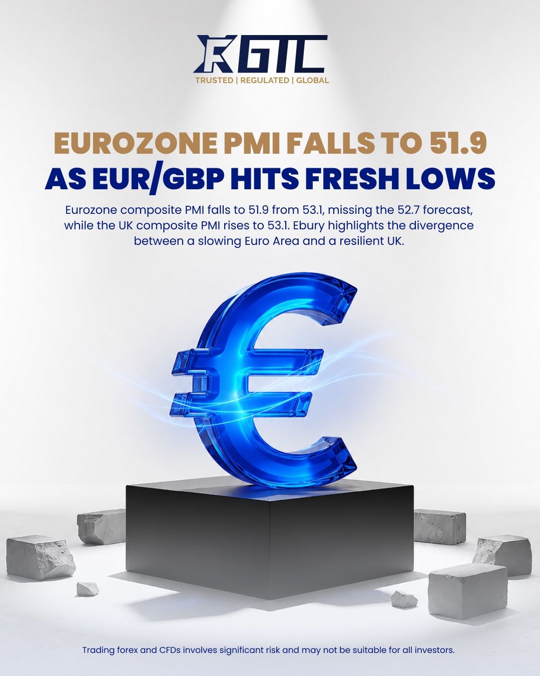 EUROZONE PMI FALLS TO 51.9 AS EUR/GBP HITS FRESH LOWS