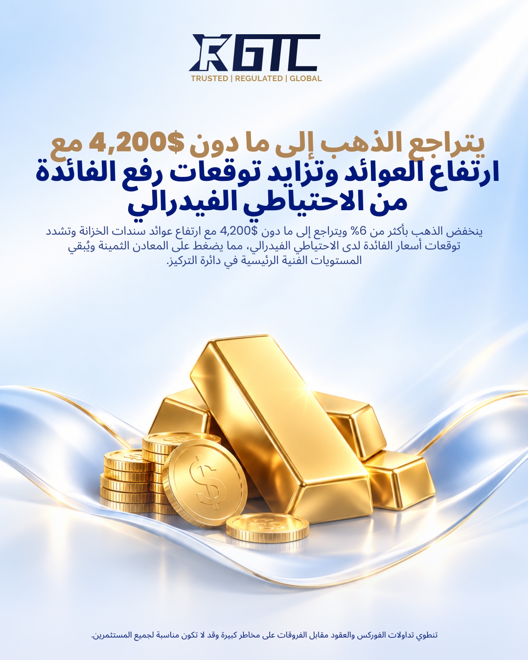 الذهب يهبط دون 4,200 دولار مع ضغط ارتفاع العوائد ورهانات رفع الفائدة الأمريكية