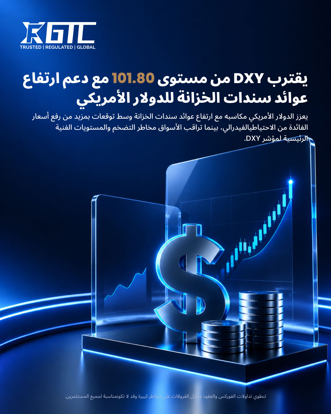 مؤشر الدولار يقترب من 101.80 مع دعم ارتفاع عوائد سندات الخزانة للدولار