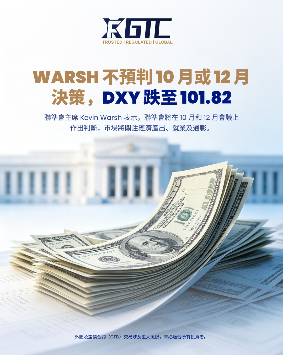 沃什不会预先判断十月或十二月，美元指数跌至101.82