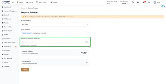 Step 4: Enter your deposit amount
