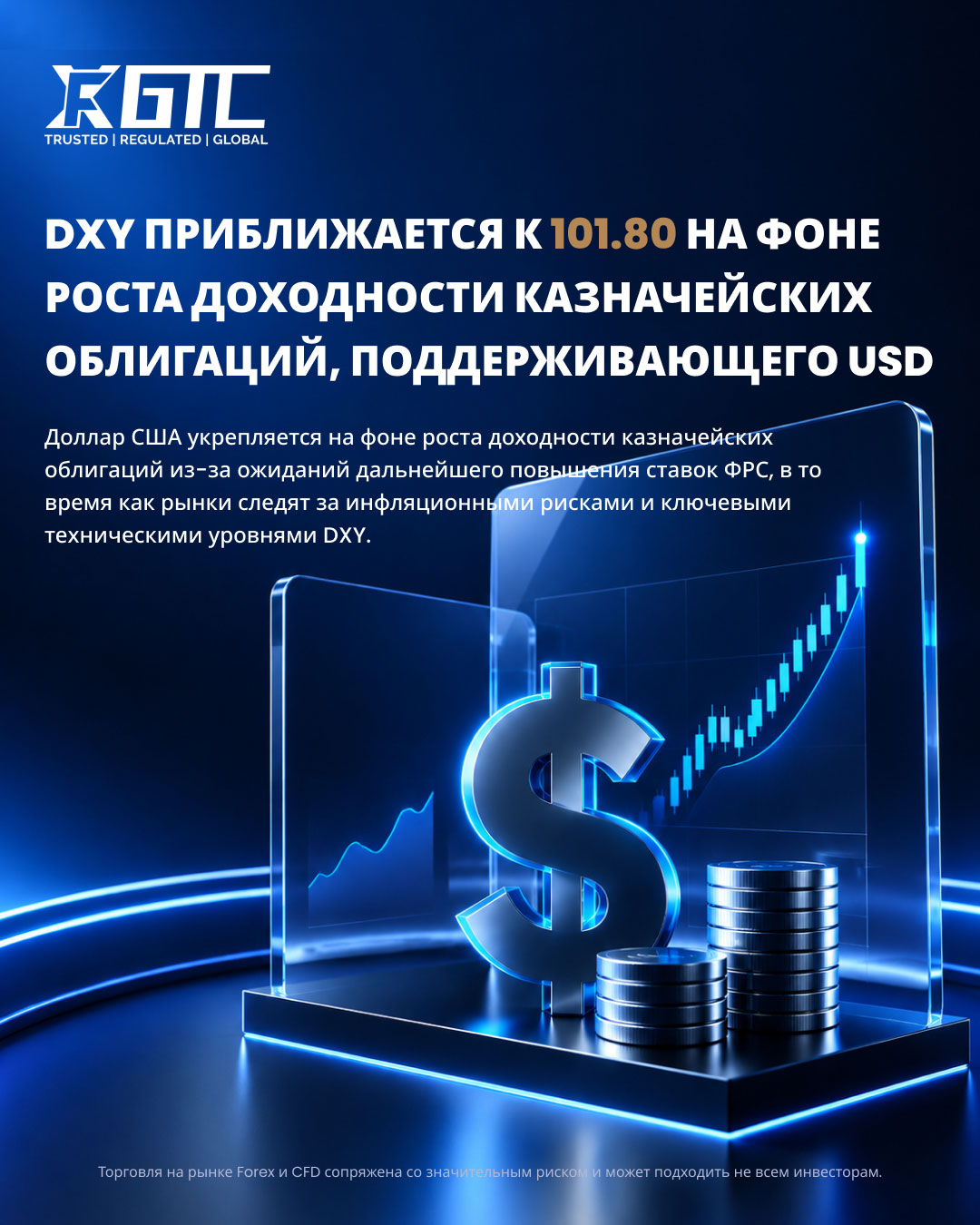 ИНДЕКС DXY ПРИБЛИЖАЕТСЯ К 101,80 НА ФОНЕ РОСТА ДОХОДНОСТИ КАЗНАЧЕЙСКИХ ОБЛИГАЦИЙ, ПОДДЕРЖИВАЮЩЕЙ ДОЛЛАР