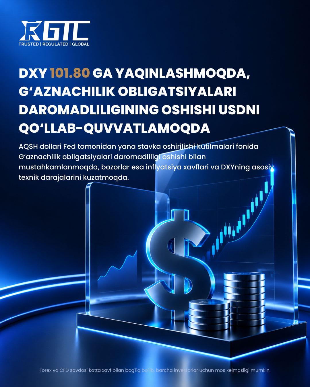 DXY 101.80 DARAJASIGA YAQINLASHMOQDA — G'AZINA DAROMADLARINING O'SISHI USDNI QO'LLAB-QUVVATLAMOQDA