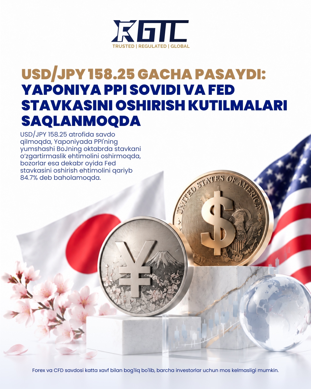 USD/JPY 158.25 GA TUSHDI CHUNKI YAPONIYA PPI PASAYDI VA FED TARTIFLASH UMIQLARI DAVOM ETMOQDA