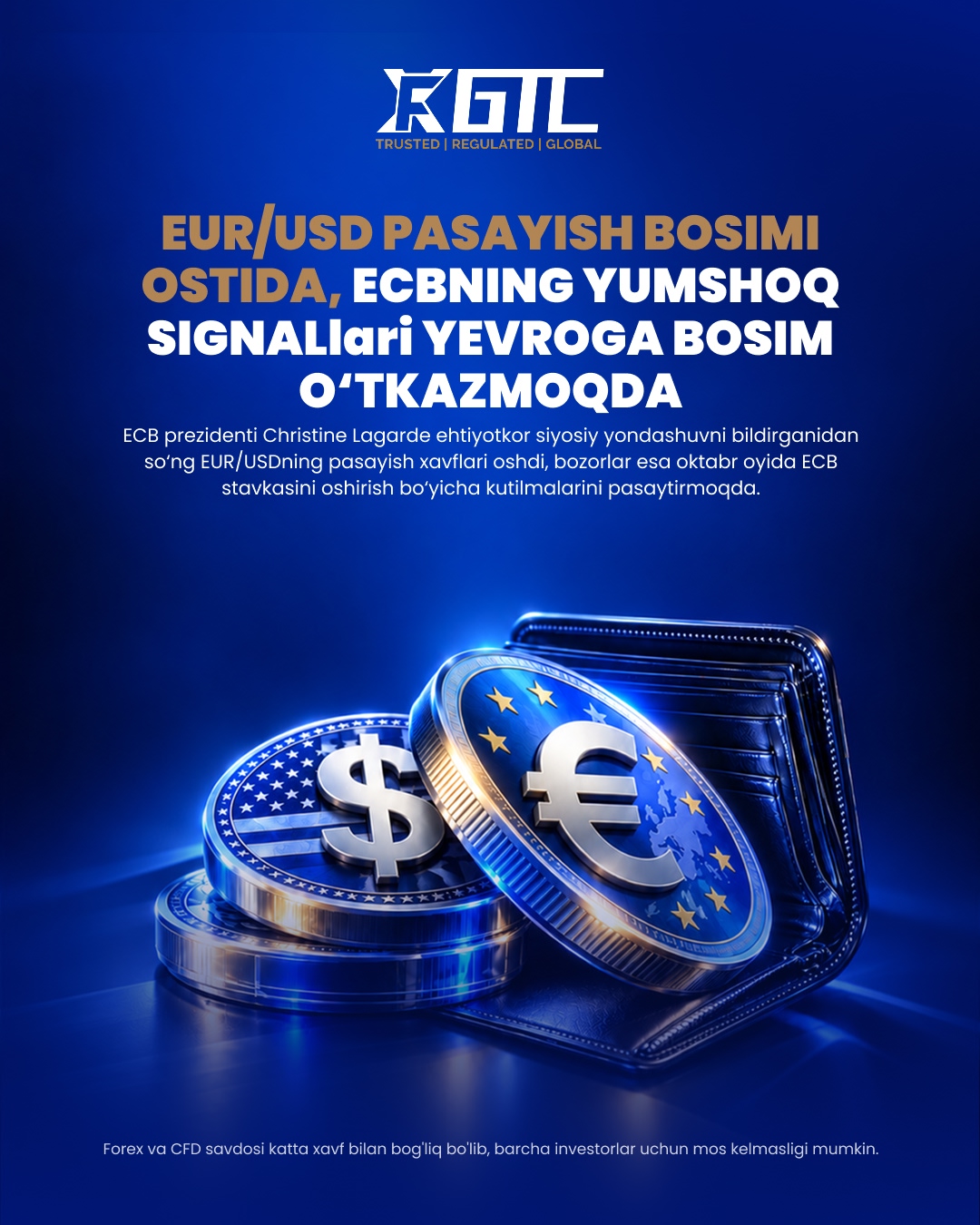 EUR/USD PASSAYISH BOSIMIGA UCHRAYDI, ECHB SIGNALLARI YEVROGA OG'IRLIK QILADI